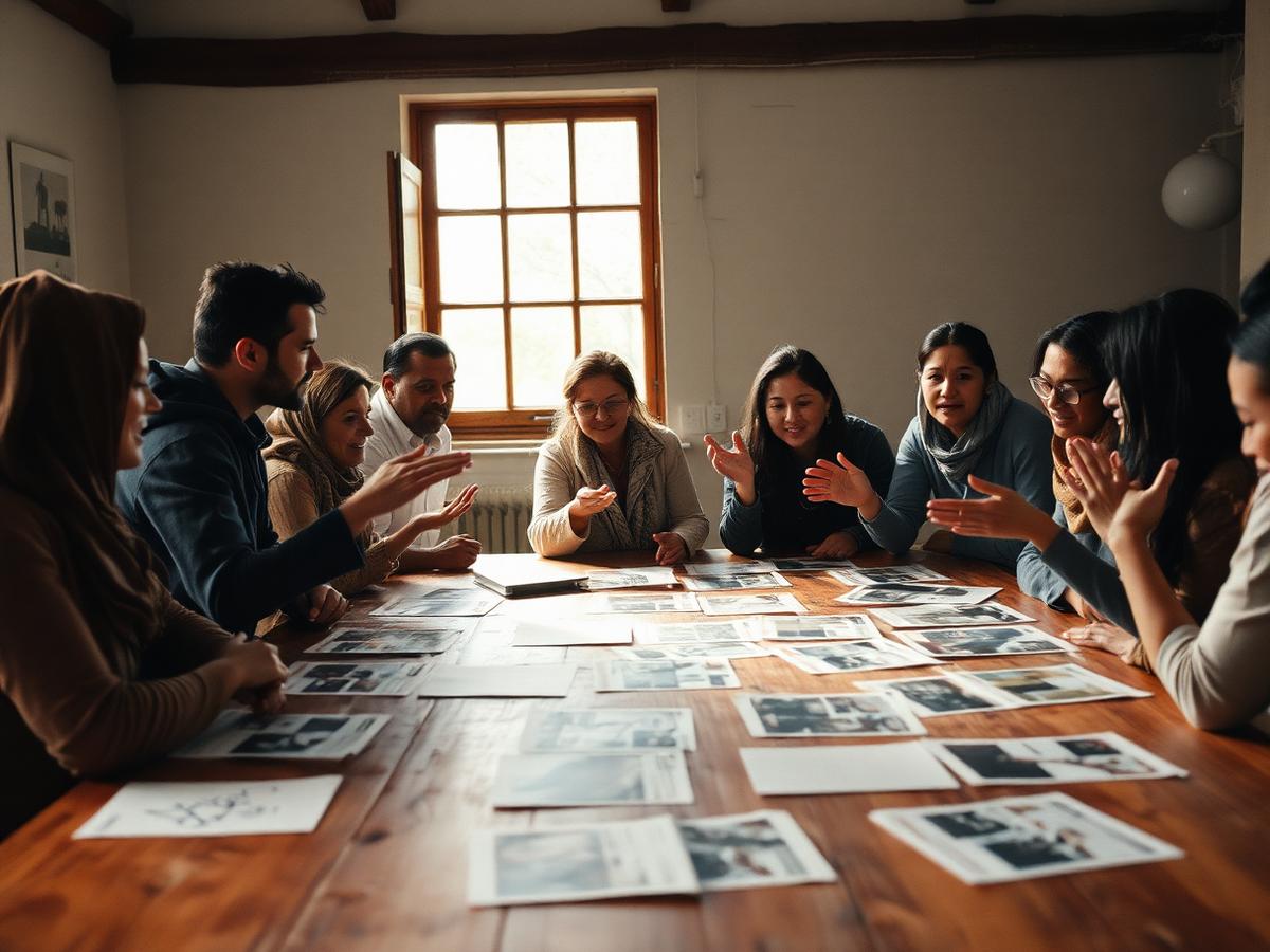 Participants in a language and culture session around a large table